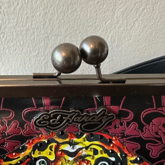 Ed Hardy Bag with Rhinestone Tiger, Skull & Bird Design Vegan Leather Purse NWT - Picture 4 of 8